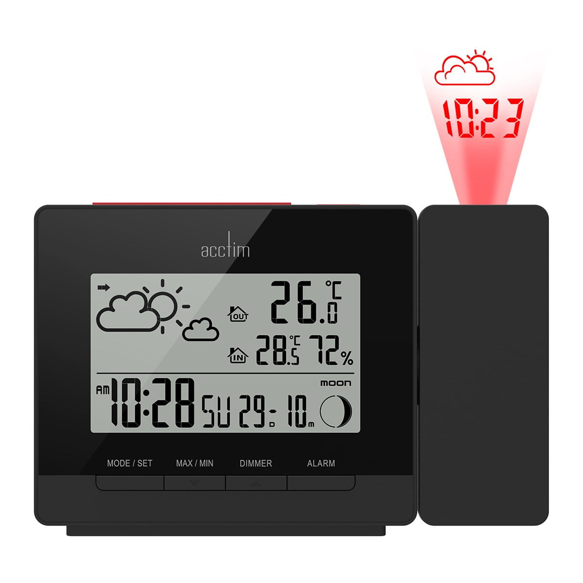 Acctim - Reloj Despertador Digital Con Proyección Led Negro Barato