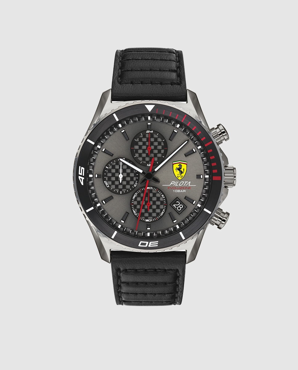 Ferrari - Reloj De Hombre 0830773 Cronógrafo De Piel Negro Barato