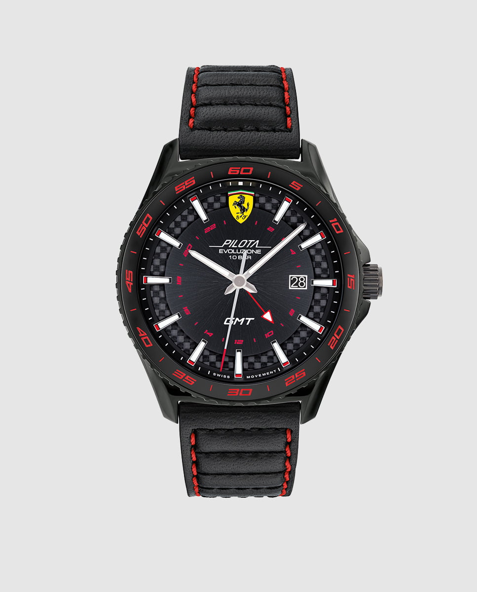 Ferrari - Reloj De Hombre 0830776 Gmt De Piel Negro Barato